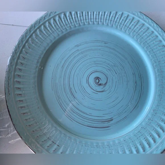 Home Essentials Cosenza 8.5” Small Salad Plate Turquoise Aqua Brown Replacement - Picture 2 of 7